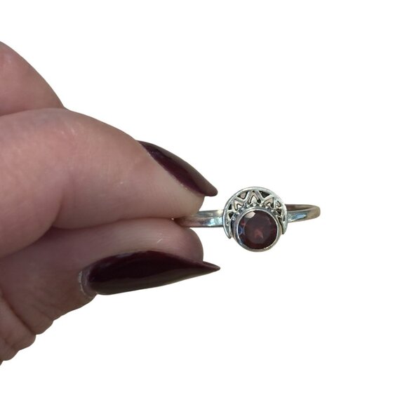 Sterling Silver 925 Garnet Crescent Moon Ornate Round Ring Size 8 Southwest Boho - Picture 3 of 6
